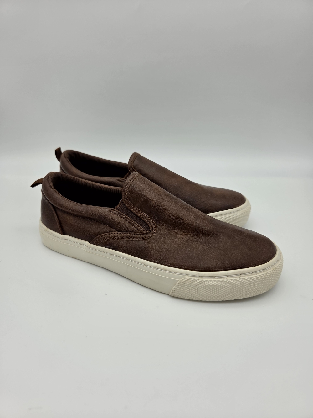 Old Navy Boys Cognac Brown Faux Leather Slip On Sneakers Shoes Size 1